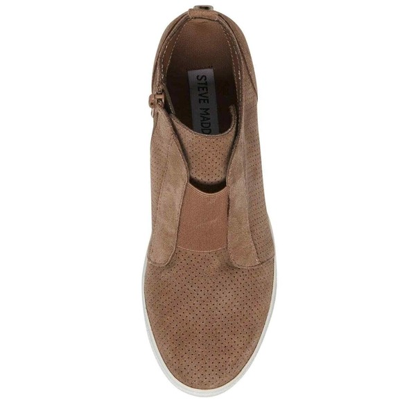 Steve Madden Hidden Wedge Sneaker Side Zipper Taupe Suede Women's Size 8 - Picture 3 of 8